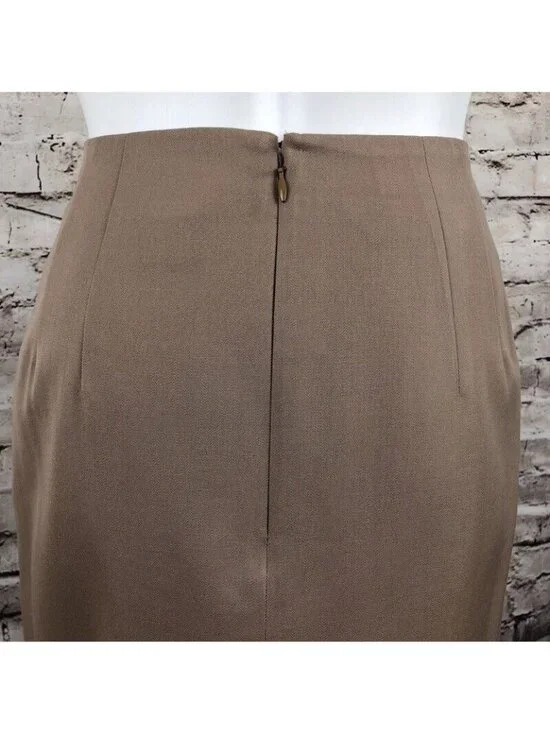 Ellen Tracy Pencil Skirt Womens Size 8 Wool Straight Lined Knee Length Tan - Picture 6 of 9